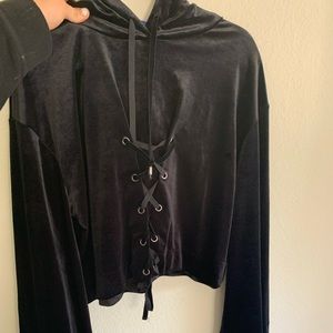Bell sleeve velvet hoodie